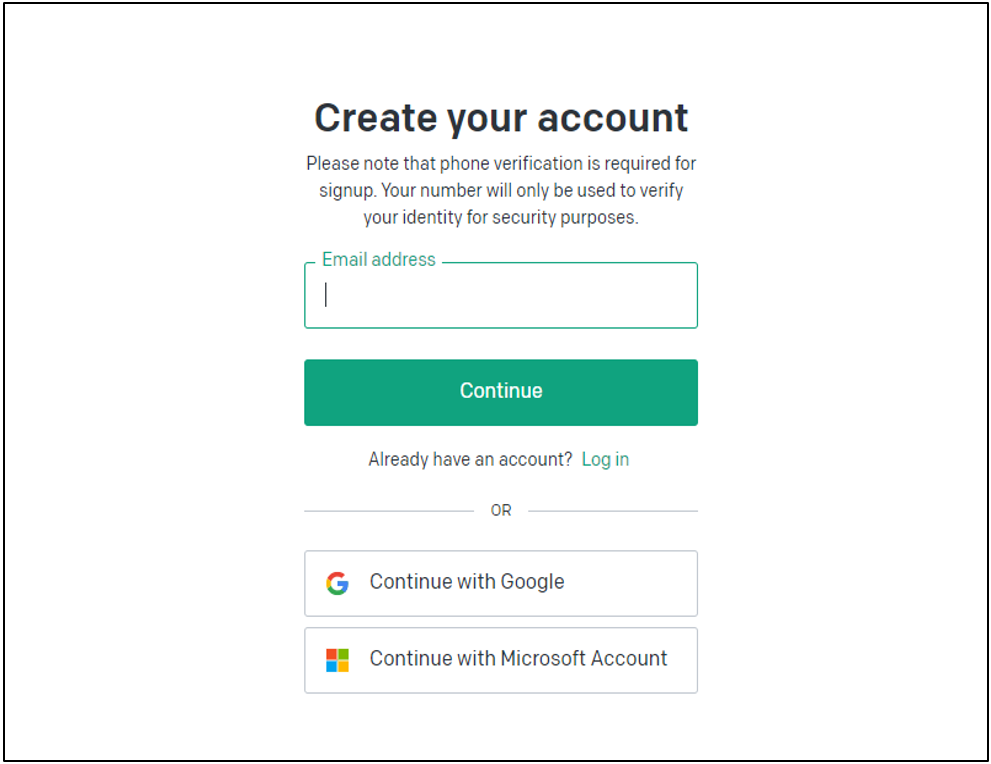 ChatGPT, screenshot inserimento email.