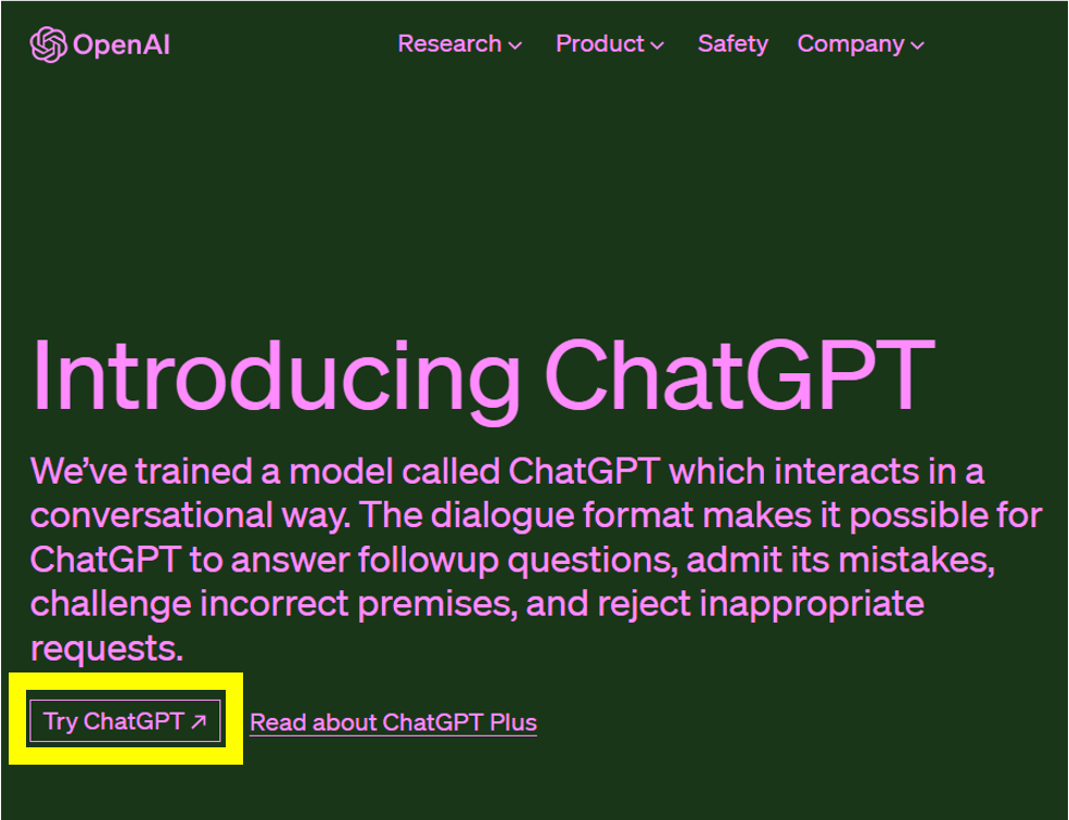 ChatGPT screenshot della home page.