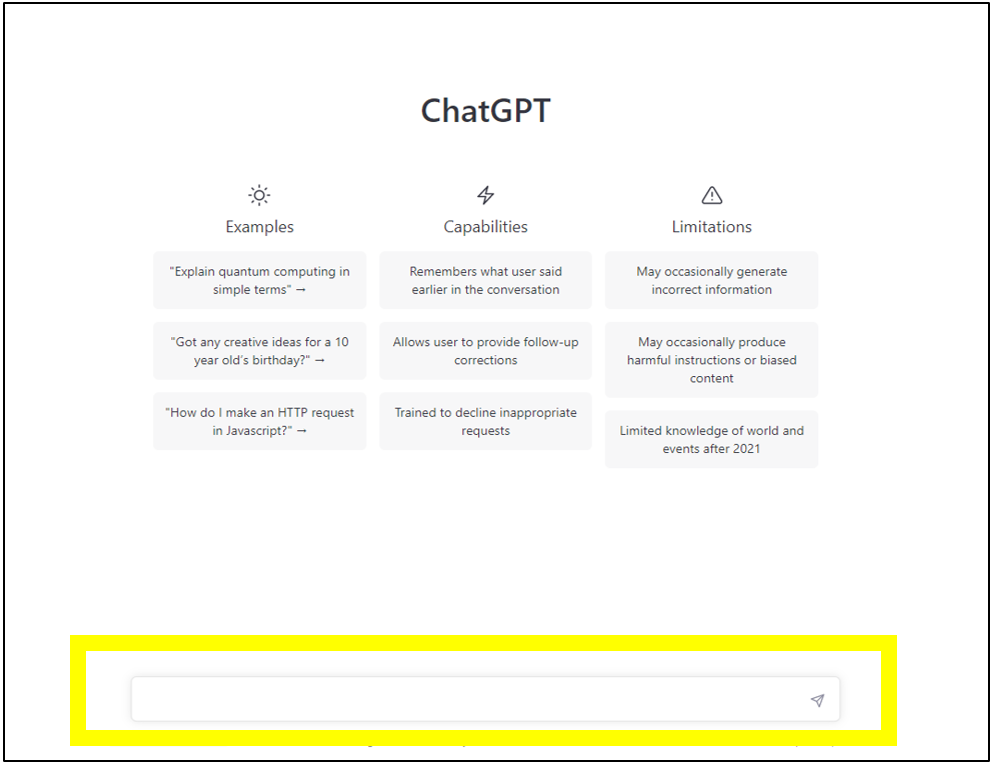 ChatGPT, screenshot barra di ricerca.