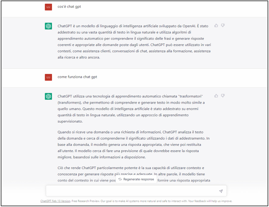 ChatGPT, screenshot di un testo prodotto dal software.
