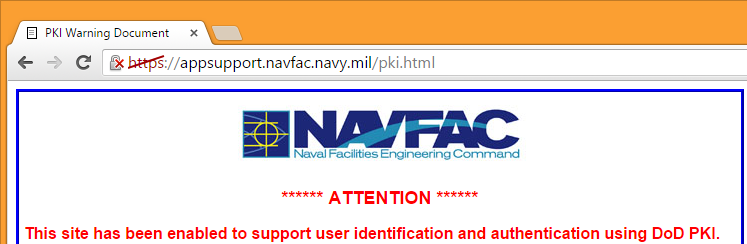 Screenshot agenzia navale americana che avvisa dell'uso di certificato sha-1 non sicuro.